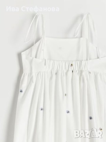 Нова дълга елегантна бяла рокля теменужки 100% памук , снимка 16 - Рокли - 41932782