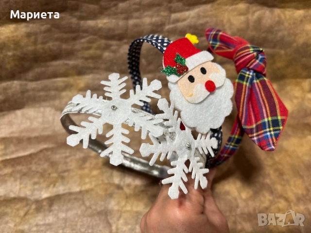 Коледни диадеми ръчна изработка диадема червено каре диадема дядо Коледа , снимка 2 - Аксесоари за коса - 52797529