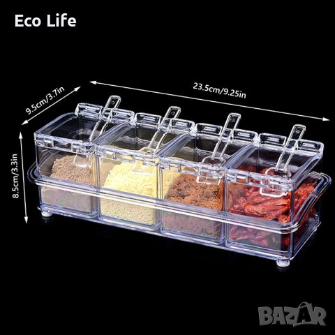 Органайзер за подправки за кухня 4 броя с лъжички , снимка 2 - Кутии за храна - 41058691