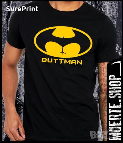 Черна тениска с щампа BUTTMAN