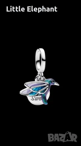 Сребърен висящ елемент Пандора,колибри"Животът е сладък"/нов