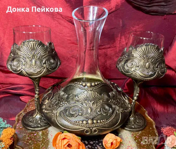 Сервиз за вино в злато - ръчна изработка, снимка 4 - Сервизи - 49301248