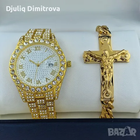 Golden Ice Watch & Cross – мъжки часовник + гривна ✝️✨