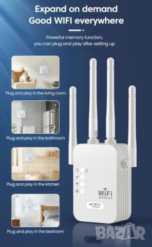 Портативен Бустер Повторител Безжичен Усилвател на Сигнала IoT Wi-Fi Repeater 4х2dBi Антени 300Mbps , снимка 7 - Рутери - 44325866