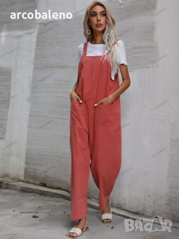 Дамски моден едноцветен гащеризон без ръкави и с тиранти, 9цвята, снимка 17 - Гащеризони - 41739942