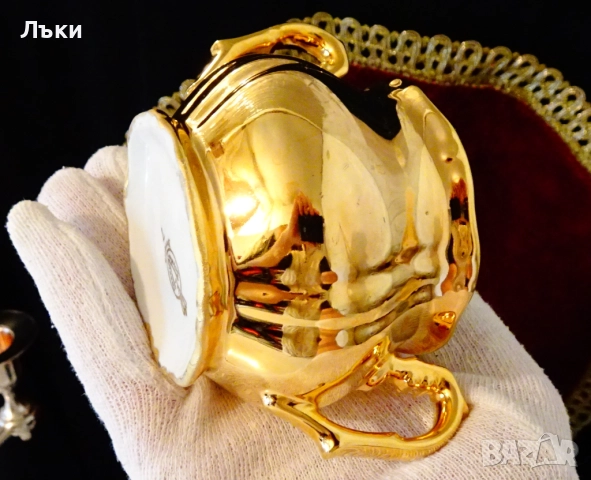 Захарница баварски порцелан,чисто злато,роза,барок. , снимка 3 - Антикварни и старинни предмети - 52056242