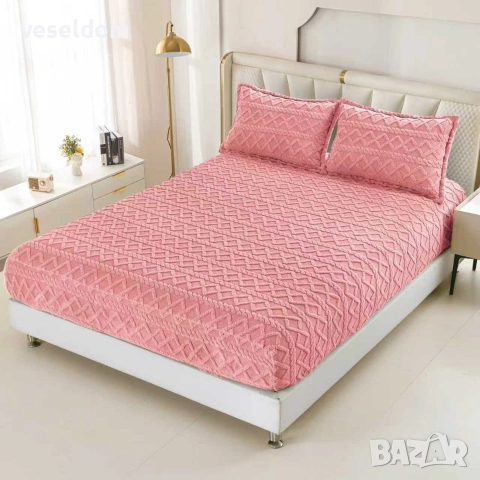 Покривка за спалня с ластик и две калъфки , снимка 2 - Спално бельо - 52667305