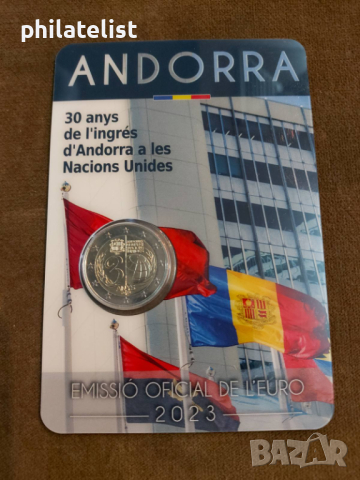 Андора 2023 - 2 евро - 30 години - Приемане на Андора в ООН – Coincard