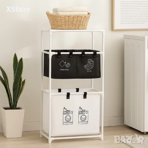 Мултифункционален органазйер за мръсни дрехи с 3 кошници и 3 рафта, снимка 2 - Други стоки за дома - 51056519