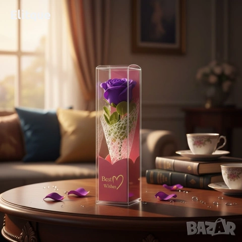 Декоративна единична роза в подаръчна кутия „Best Wishes“, снимка 7 - Декорация за дома - 53046593