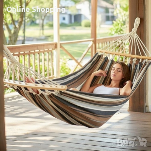 Хамак XXL с възглавница и чанта — максимален комфорт до 250 кг за релакс навън, снимка 9 - Градински мебели, декорация  - 53327862