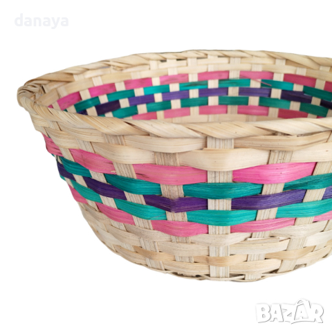 4544 Голяма плетена кашпа панер с цветен борд, 35 см, снимка 6 - Декорация за дома - 44739154