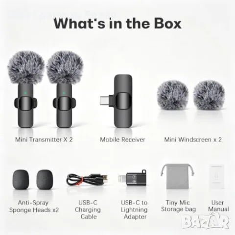 Нов Безжичен двоен Lavalier микрофон за iPhone Android USB-C Lightning TikTok влог видео, снимка 9 - Микрофони - 56196068