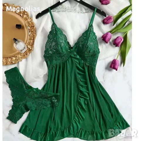 Комплект от 2 бр. дантелени нощници за жени, снимка 6 - Бельо - 51266001