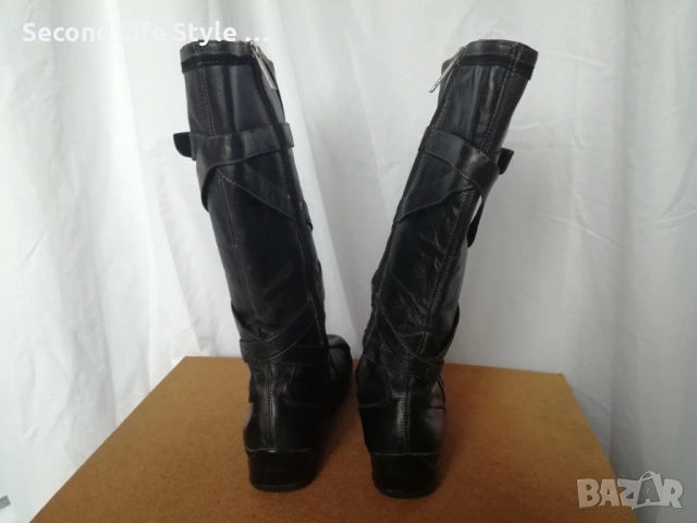 №39 CafèNoir дамски ботуши естествена кожа в черен цвят, снимка 14 - Дамски ботуши - 53042119