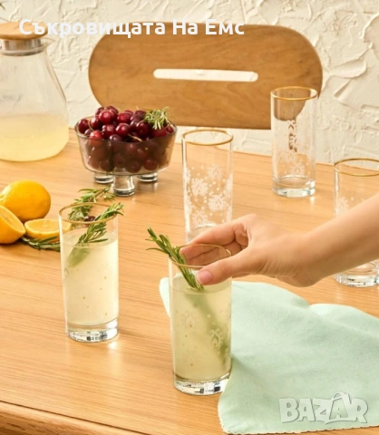 ✨Сервиз от 6броя Водни Чаши KARACA ✨  Деликатен Златен Кант и Нежни Цветя  6броя Чаши  , снимка 4 - Сервизи - 53714698