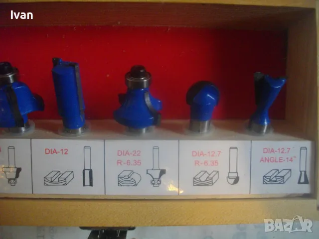 НОВ НЕМСКИ КОМПЛЕКТ 6 БРОЯ ФРЕЗИ ФРЕЗЕРИ ЗА ОБЕРФРЕЗА ЗА ДЪРВО ЗАХВАТ ОПАШКА ф8мм В ДЪРВЕНА КУТИЯ, снимка 8 - Други инструменти - 49775097