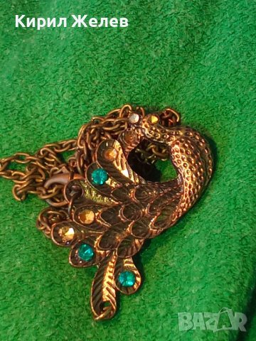 АРТ МЕДАЛЬОН ФИГУРАЛЕН от МЕСИНГ - ПАУН с КРИСТАЛЧЕТА и СИНДЖИРЧЕ 20755, снимка 2 - Колиета, медальони, синджири - 35322544