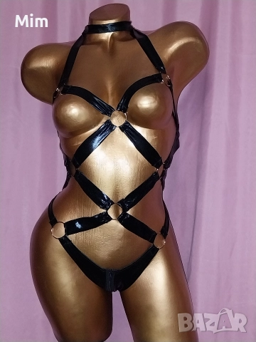 S/M Черно боди от еко кожа , снимка 3 - Корсети, бюстиета, топове - 52770372