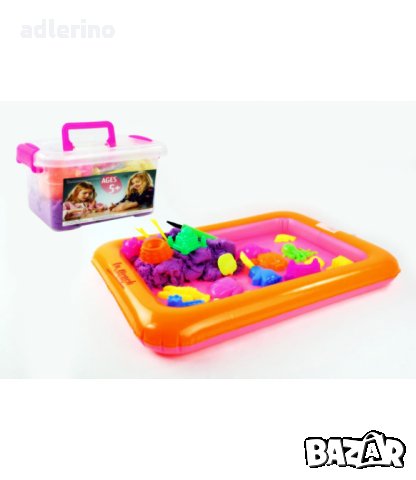 Кинетичен пясък 1 кг, с пясъчник и 8 форми, снимка 4 - Пластелини, моделини и пясъци - 34463830