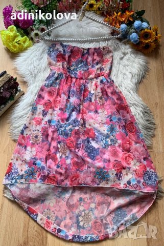 Асиметрична розова рокля на цветя, снимка 1