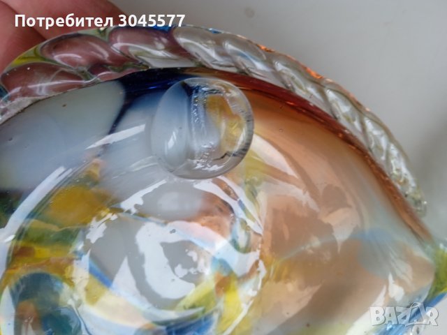 Пепелник Рибка от цветно стъкло 20,5*12,5 см, античен, снимка 4 - Колекции - 44240153