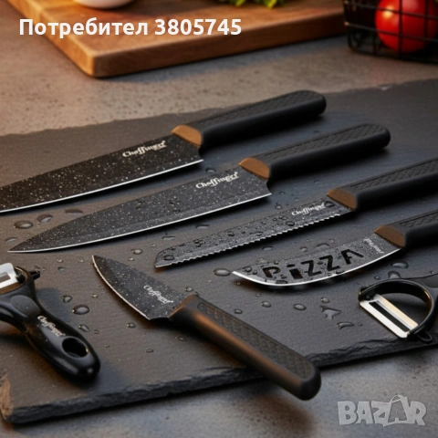 Комплект кухненски ножове – Cheffinger CF-MB08 от 6 части с мраморно покритие и магнитна кутия, снимка 2 - Прибори за хранене, готвене и сервиране - 53308073