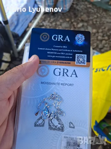 Луксозно сребърно колие проба 925 с диамантен блясък (Moissanite 1 Carat) и сертификат