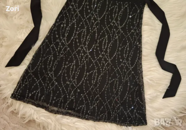 РАЗКОШНА черна рокля тюл с подплата - цялата обшита с пайети и синци, снимка 8 - Рокли - 48087016