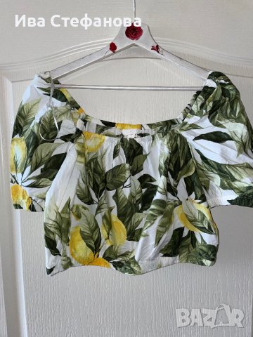 Разкошен нов свеж топ бюстие лимони лимон зелен листа квадратно деколте hm h&m , снимка 3 - Корсети, бюстиета, топове - 40722254