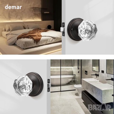 PinLin Стъклени дръжки за врата с диамантена форма, незаключващи се, снимка 2 - Други - 44371109