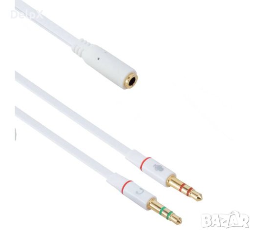 Кабел преходен за микрофон 3,5mm с 3 пръстена JACK(ж)/2xJACK(м) 0,2m, снимка 1