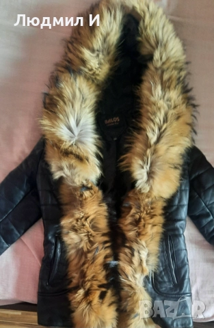 Елегантно дамско яке от естествена кожа и лисичи пух - S размер, снимка 2 - Якета - 52560274