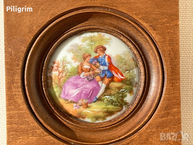 Антична порцеланова картина с дървена рамка. „Limoges“, Франция., снимка 2 - Антикварни и старинни предмети - 53838191