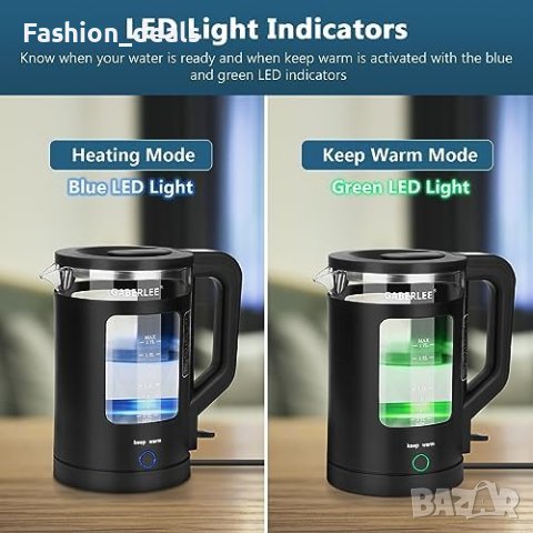 Нова Електрическа стъклена кана за вода 1,7л. 3000W Дом кухня Подарък Бързо нагряване, снимка 3 - Други стоки за дома - 42354477
