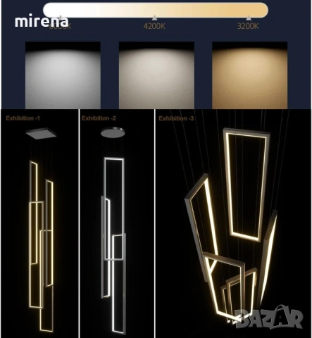 Модерна LED ЛЕД висяща лампа, геометрична полилей таванна стълби, снимка 4 - Лампи за таван - 53298220