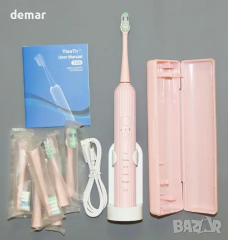 Звукова електрическа четка за зъби, 4 резервни глави, 3 нива и 5 режима, розова, снимка 9 - Други - 48719016