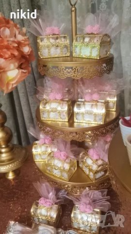 Красив златен сребрист сандък кутия сувенир бонбон кръщене повод подарък декор кутийка бонбони, снимка 8 - Други - 24256232