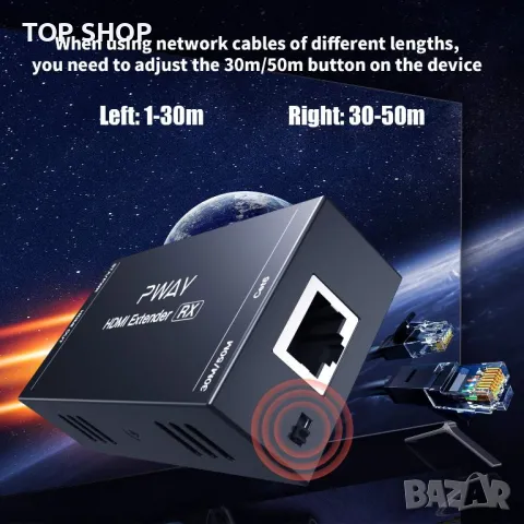 PW-HT202P(POC) HDMI Extender 165ft/50m Lossless Transmission Over Single Cat5e/6 Full HD 1080P Suppo, снимка 8 - Друга електроника - 48831568