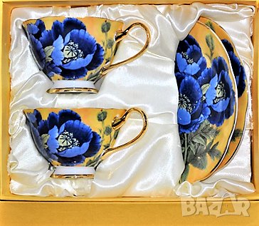 Красиви чаши за кафе с цветя от костен порцелан, снимка 3 - Сервизи - 33270333