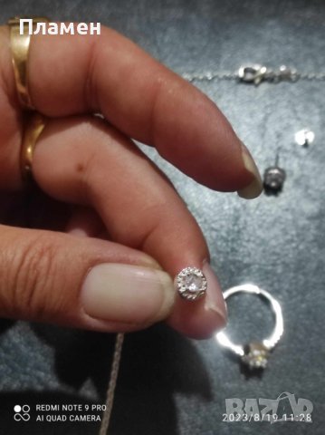Елегантен дамски сребърен комплект пръстен, обеци, колие , снимка 9 - Бижутерийни комплекти - 41950086