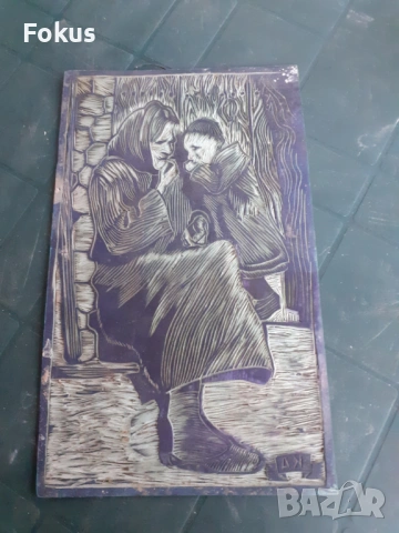 Оригинална стара гумирана матрица за линогравюра с подпис КА, снимка 2 - Антикварни и старинни предмети - 53285665