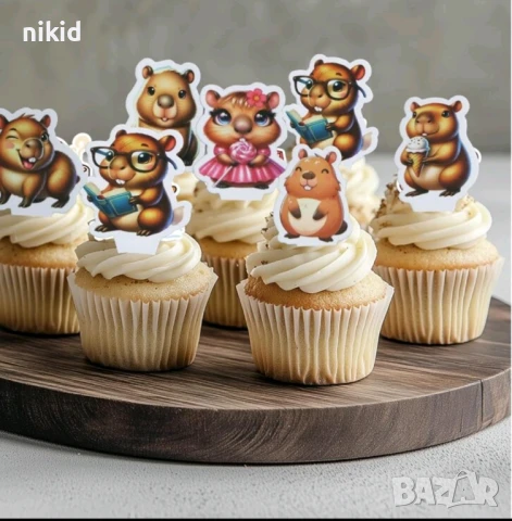 15 бр Капибара Capybara картонени топери топер за торта мъфини, снимка 4 - Други - 50957392