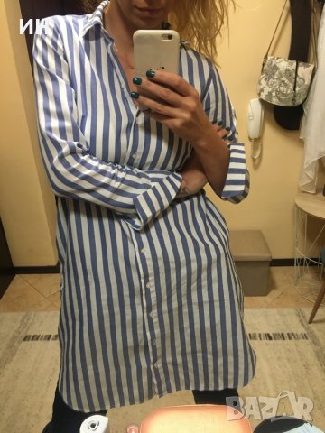 Риза рокля в бяло и светло синьо, снимка 14 - Рокли - 29423445