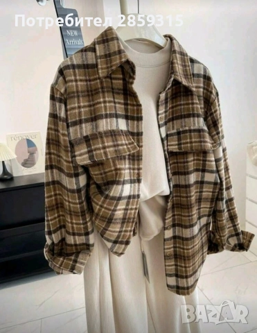 Дамска риза на каре в кафяв цвят - размер M, снимка 4 - Ризи - 52548552