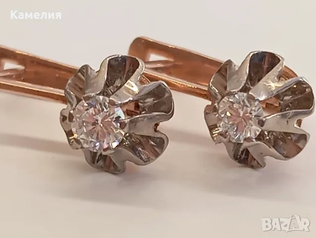 Руско злато. Обеци с брилианти. , снимка 2 - Обеци - 55989050