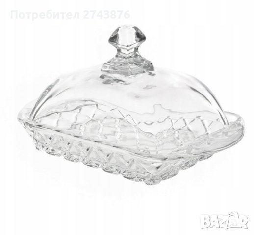 ИЗЯЩНА СТЪКЛЕНА КУПА ЗА СЪХРАНЕНИЕ НА МАСЛО И СИРЕНА, снимка 1