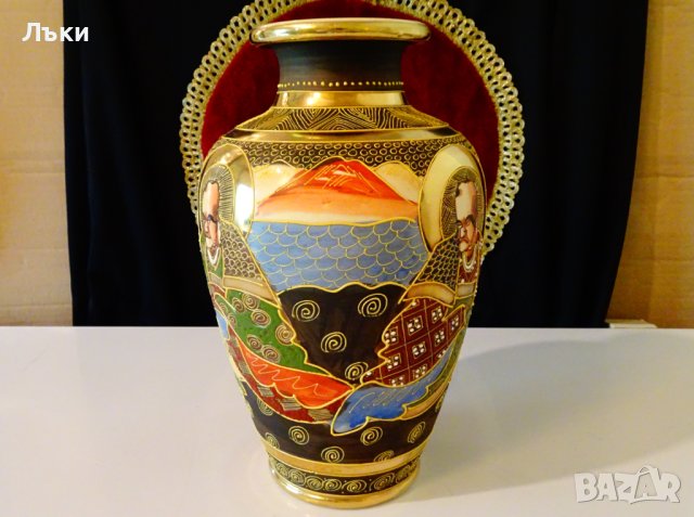 Ваза японски порцелан Satsuma Kinkozan Tsukuru,злато., снимка 5 - Антикварни и старинни предмети - 41645614