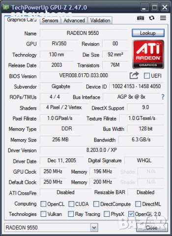 Видео карта ATi Radeon Gigabyte R9550 256MB DDR 128bit AGP, снимка 9 - Видеокарти - 38693843