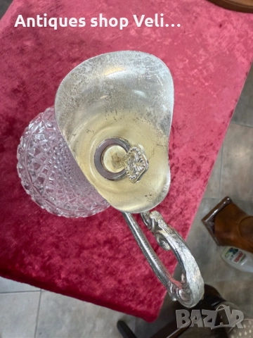 Стъклена гарафа с метален обков №7480 , снимка 4 - Антикварни и старинни предмети - 52050293